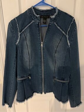 INC International Concepts Women's Stretch Dark Blue Denim Jacket size L